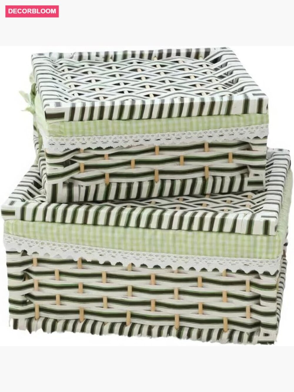 Set of 2 Handmade Woven Paper Storage Baskets with Lids, Dustproof